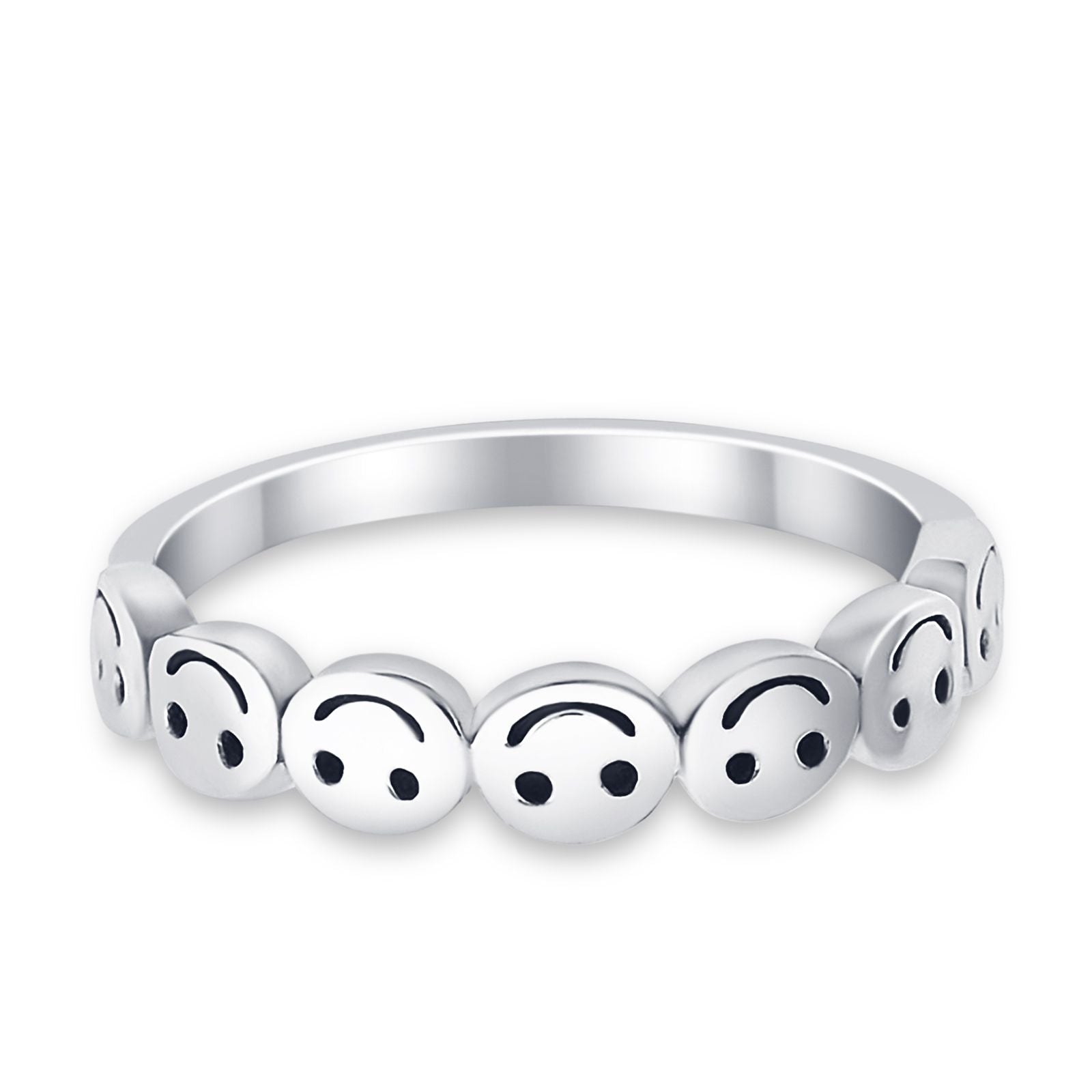 925 Sterling Silver Smiley Faces Round Design Fashion Band Ring