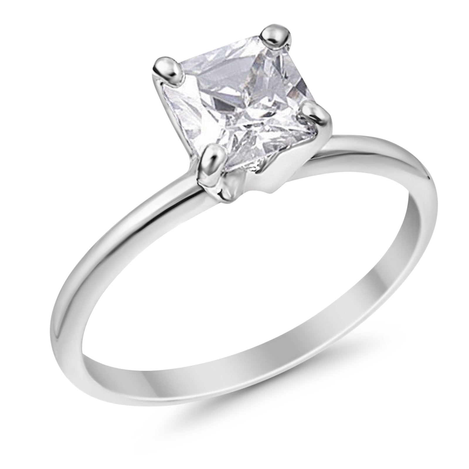 Solitaire Wedding Ring Princess Cut Simulated CZ 925 Sterling Silver
