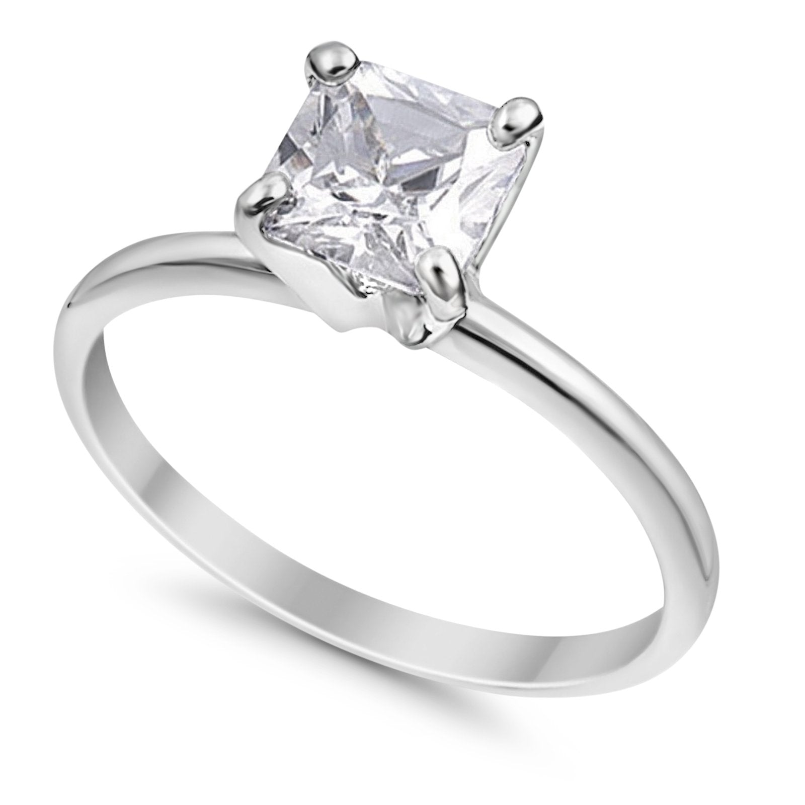 Solitaire Wedding Ring Princess Cut Simulated CZ 925 Sterling Silver