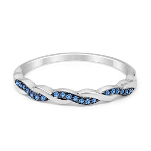 Half Eternity Infinity Twisted Band Rings Simulated Blue Topaz CZ 925 Sterling Silver
