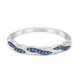 Half Eternity Infinity Twisted Band Rings Simulated Blue Topaz CZ 925 Sterling Silver