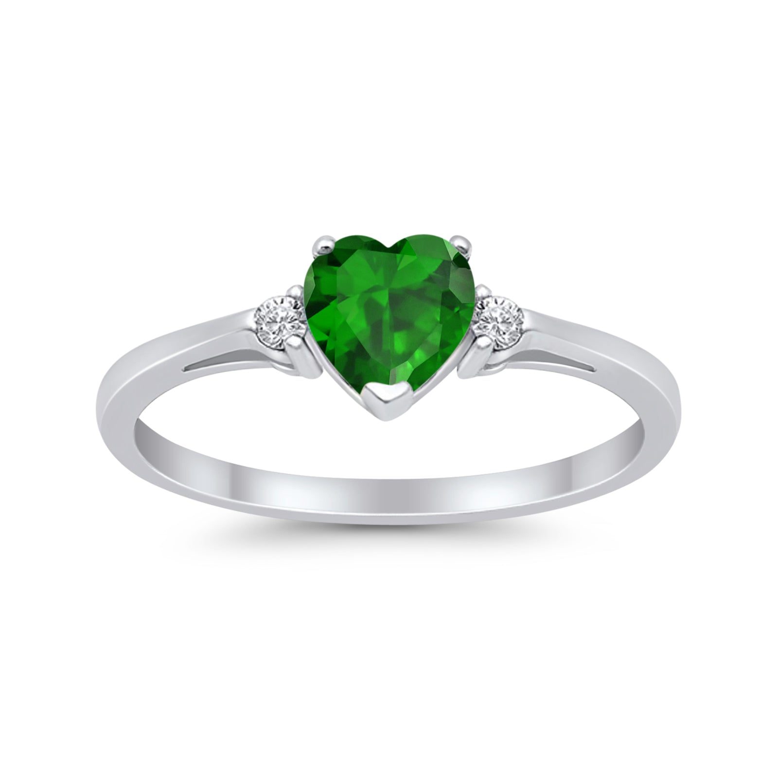 Heart Promise Engagement Ring Simulated Green Emerald CZ 925 Sterling Silver