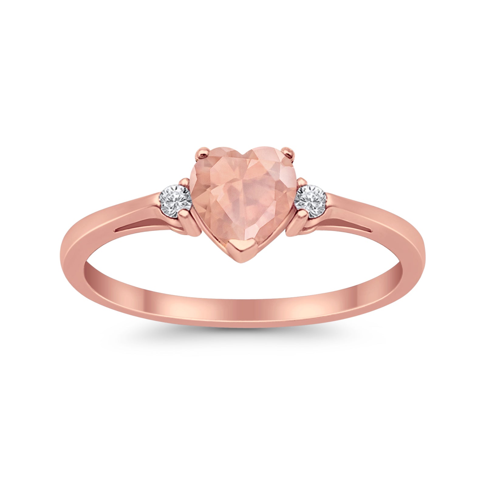 Heart Promise Engagement Ring Rose Tone. Simulated Morganite CZ 925 Sterling Silver