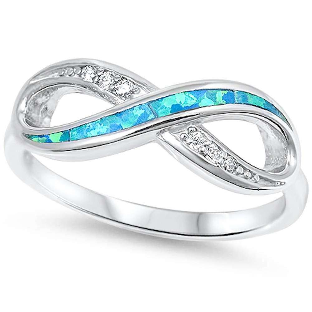 Crisscross Infinity Knot Ring Lab Blue Opal 925 Sterling Silver
