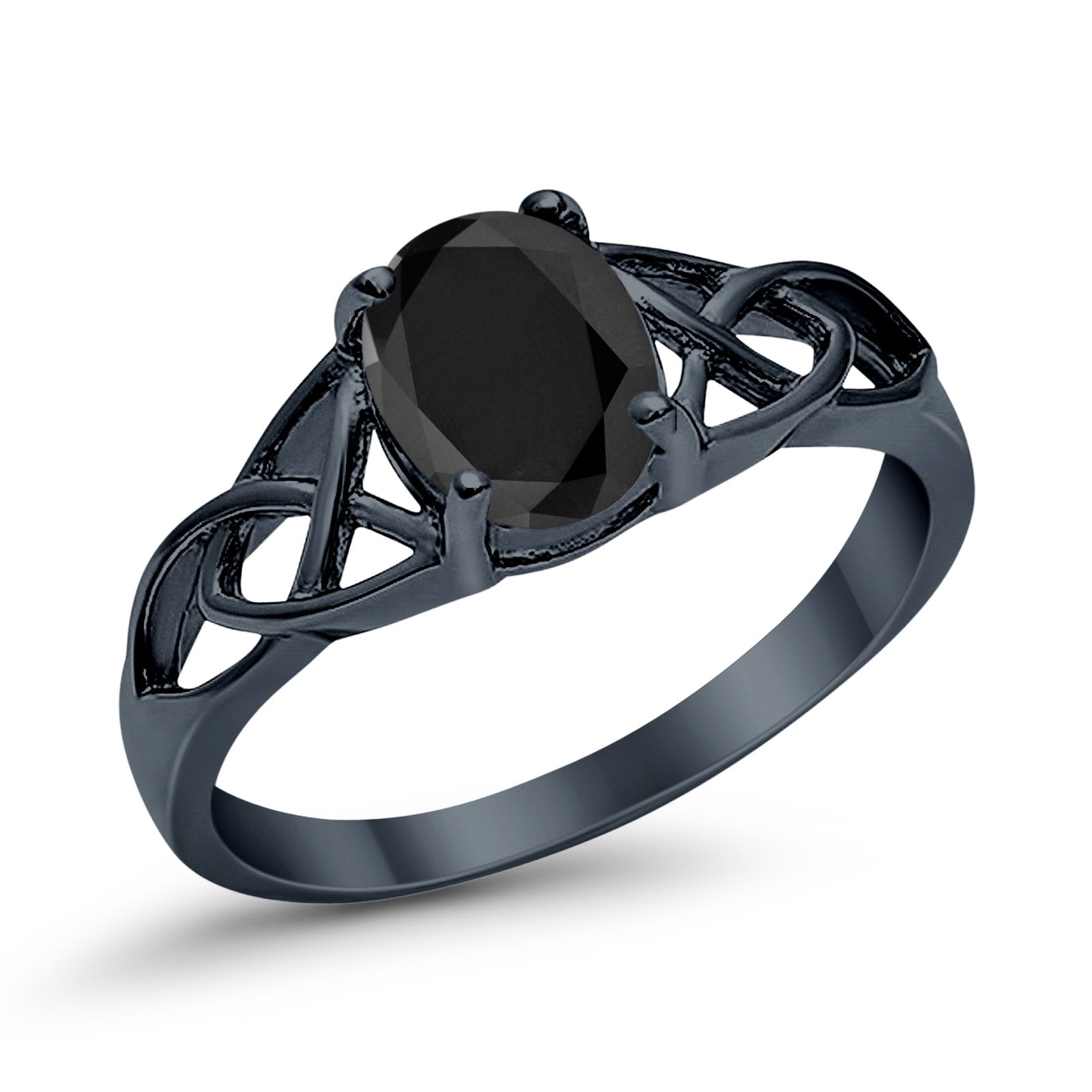 Halo Vintage Style Wedding Ring Black Tone, Simulated Black CZ 925 Sterling Silver