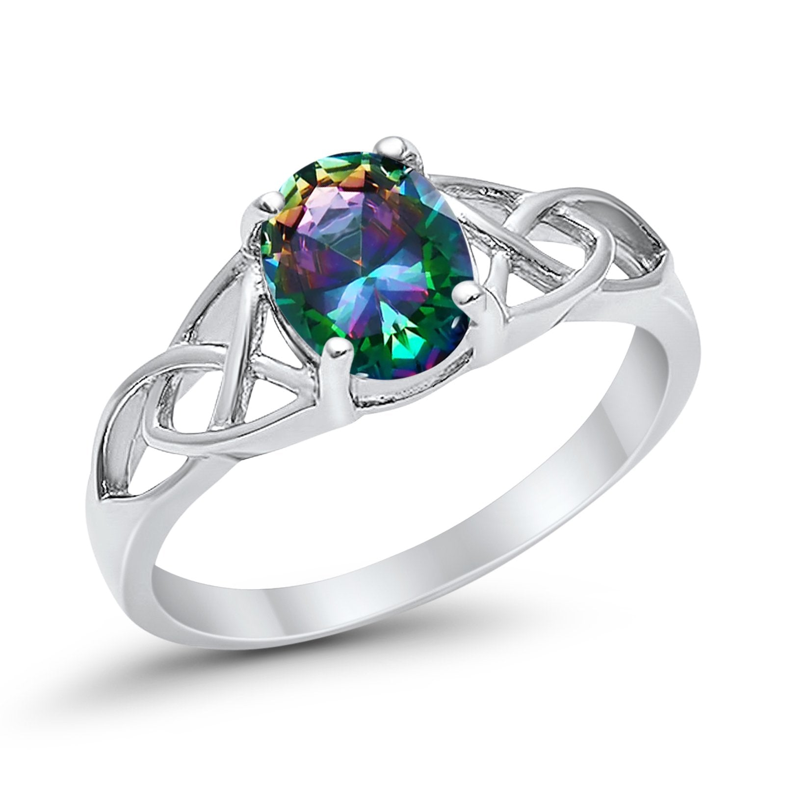 Halo Vintage Style Wedding Ring Simulated Rainbow CZ 925 Sterling Silver