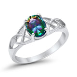 Halo Vintage Style Wedding Ring Simulated Rainbow CZ 925 Sterling Silver