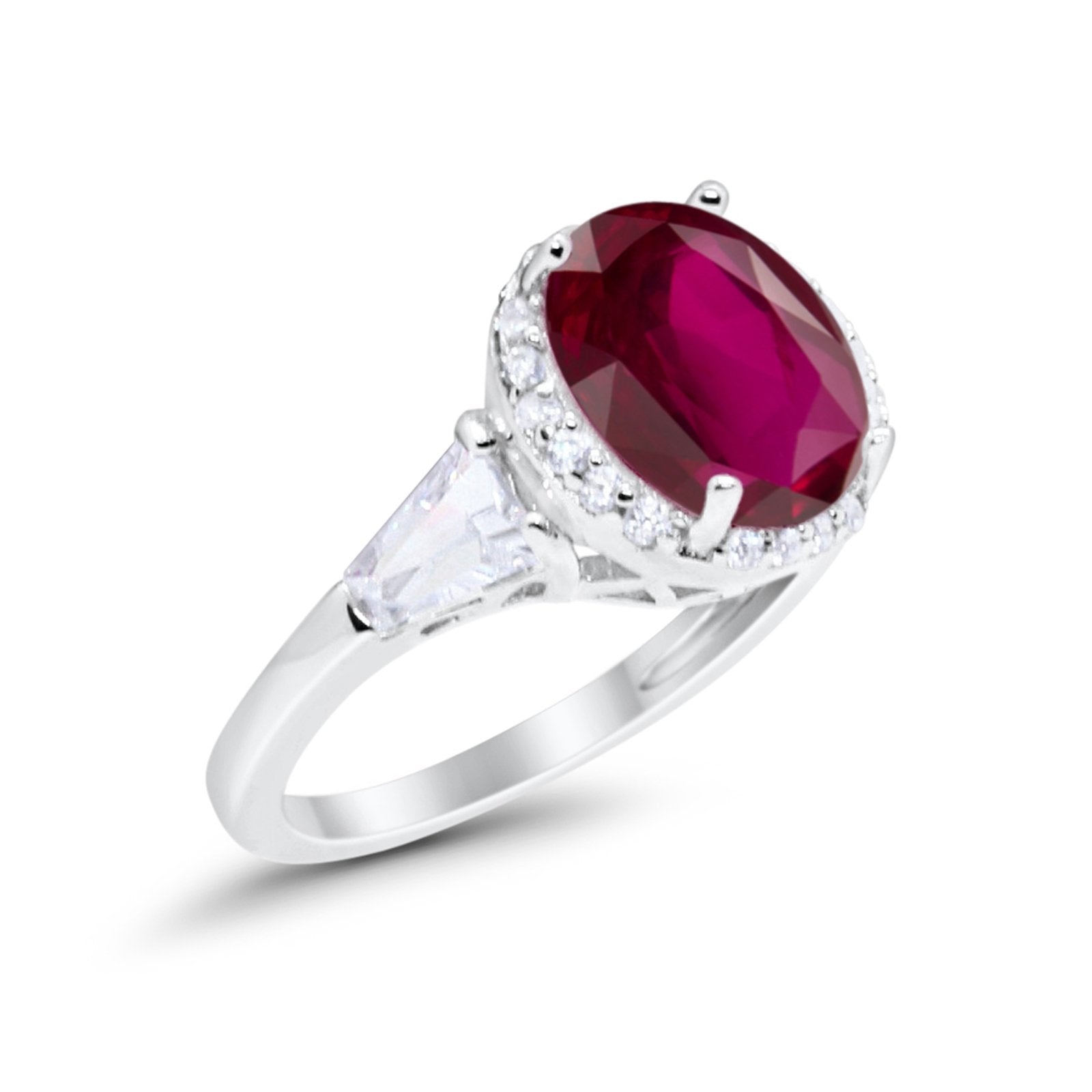 Oval Wedding Engagement Ring Baguette Round Simulated Ruby CZ 925 Sterling Silver