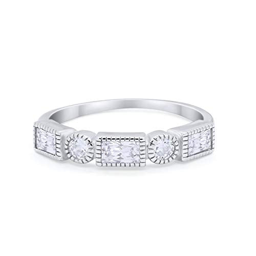 Alternating Baguette Ring Simulated Cubic Zirconia 925 Sterling Silver