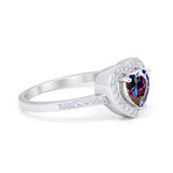 Halo Dazzling Heart Promise Ring Simulated Rainbow CZ 925 Sterling Silver