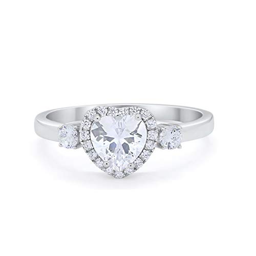 Three Stone Heart Promise Ring Simulated CZ 925 Sterling Silver