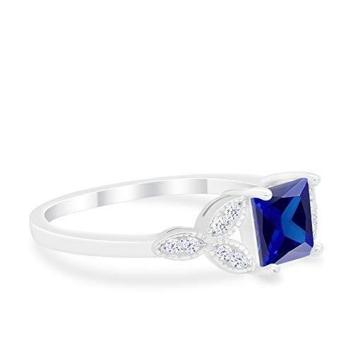 Art Deco Design Engagement Ring Princess Cut Simulated Blue Sapphire CZ 925 Sterlig Silver