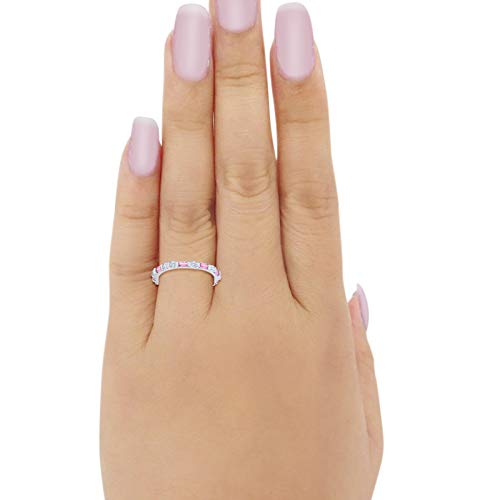 Full Eternity Baguette Round Simulated Pink CZ 925 Sterling Silver