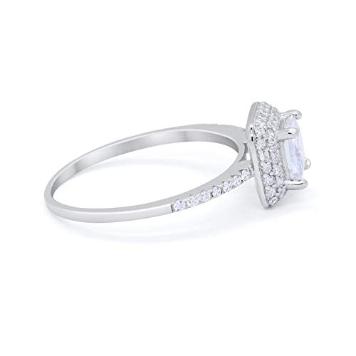 Halo Princess Cut Wedding Ring Round Simulated CZ 925 Sterling Silver