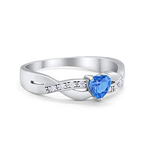 Accent Heart Shape Wedding Ring Simulated Blue Topaz CZ 925 Sterling Silver