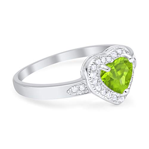 Halo Heart Promise Ring Round Simulated Peridot CZ 925 Sterling Silver