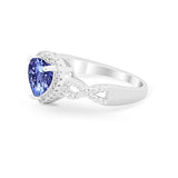 Halo Wedding Heart Promise Ring Simulated Tanzanite CZ 925 Sterling Silver
