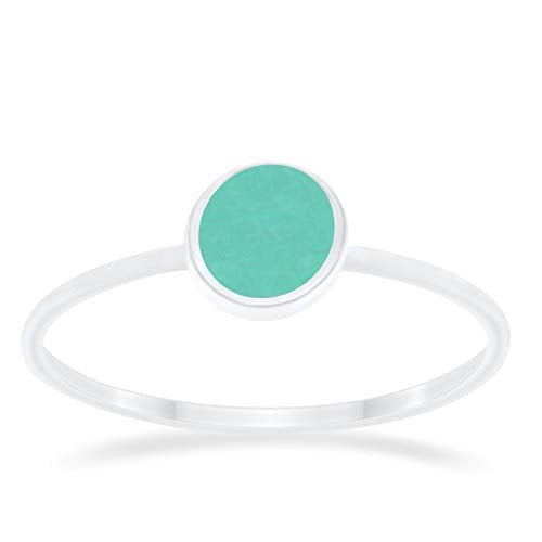 Petite Dainty Ring Round Simulated Turquoise CZ 925 Sterling Silver