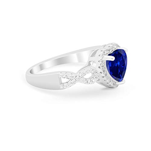 Halo Wedding Heart Promise Ring Simulated Blue Sapphire CZ 925 Sterling Silver