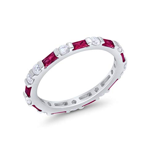Art Deco Baguette Simulated Ruby Cubic Zirconia Wedding Ring 925 Sterling Silver