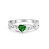 Accent Heart Shape Wedding Ring Simulated Green Emerald CZ 925 Sterling Silver