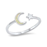 Moon Star Ring Lab Created White Opal 925 Sterling Silver