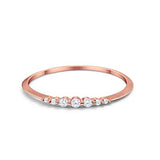Half Eternity Wedding Ring Round Rose Tone, Simulated CZ 925 Sterling Silver