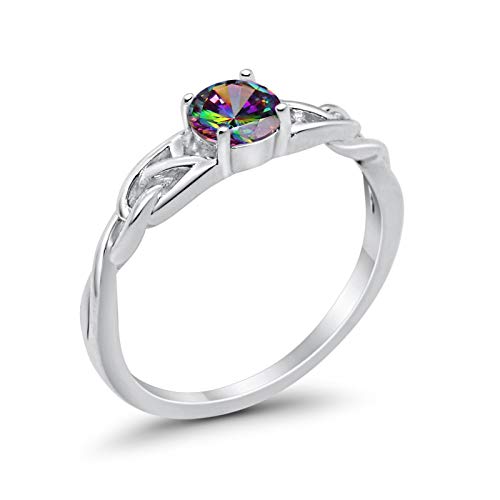 Celtic Trinity Wedding Promise Ring Simulated Rainbow CZ 925 Sterling Silver