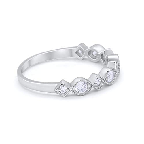 Half Eternity Art Deco Engagement Ring Simulated CZ 925 Sterling Silver