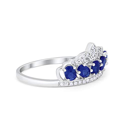 King Crown Ring Oval Simulated Blue Sapphire CZ 925 Sterling Silver