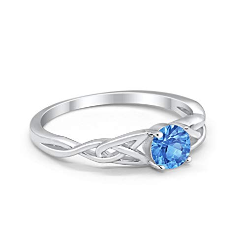 Celtic Trinity Wedding Ring Solid Simulated Blue Topaz CZ 925 Sterling Silver
