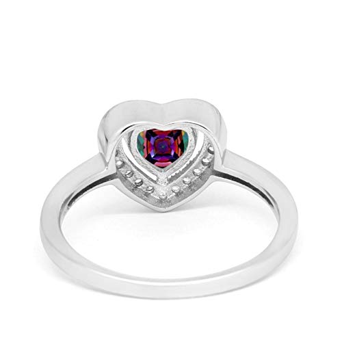 Halo Dazzling Heart Promise Ring Simulated Rainbow CZ 925 Sterling Silver