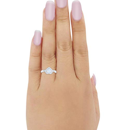 Halo Heart Promise Ring Round Lab Created White Opal 925 Sterling Silver