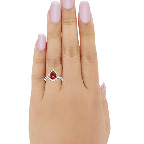 Halo Teardrop Bridal Filigree Ring Simulated Garnet CZ  925 Sterling Silver