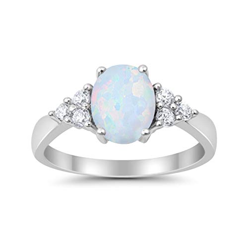 Accent Lab Created White Opal Wedding Ring 925 Sterling Silver