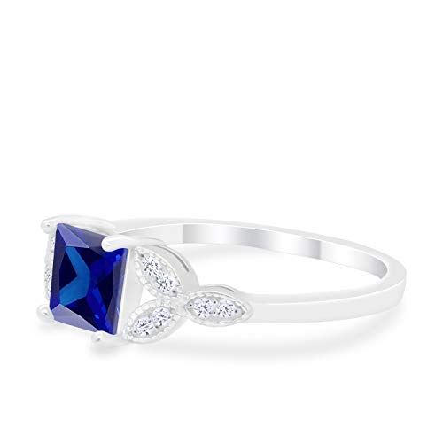 Art Deco Design Engagement Ring Princess Cut Simulated Blue Sapphire CZ 925 Sterlig Silver