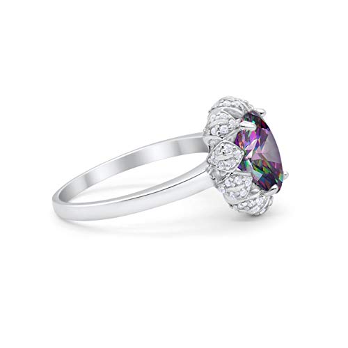 Oval Art Deco Engagement Ring Simulated Rainbow CZ 925 Sterling Silver
