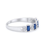 Eternity Baguette Ring Round Simulated Blue Sapphire CZ 925 Sterling Silver
