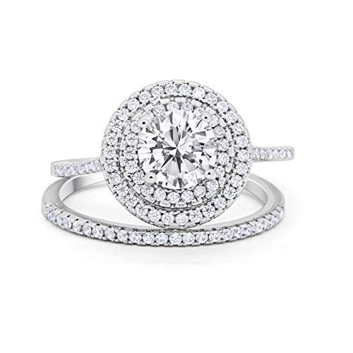 Double Halo Engagement Bridal Ring Simulated CZ 925 Sterling Silver