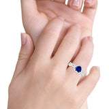 Halo Wedding Heart Promise Ring Simulated Blue Sapphire CZ 925 Sterling Silver