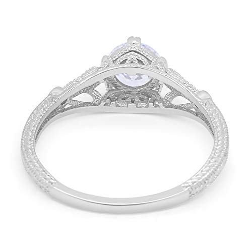 Vintage Design Solitaire Engagement Ring Simulated CZ 925 Sterling Silver