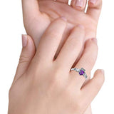 Halo Split Shank Vintage Style Simulated Amethyst CZ Engagement Bridal Ring 925 Sterling Silver