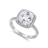 Halo Engagement Ring Accent Cushion Simulated Cubic Zirconia 925 Sterling Silver