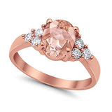 Solitaire Oval Three Stone Rose Tone, Simulated Morganite CZ 925 Sterling Silver