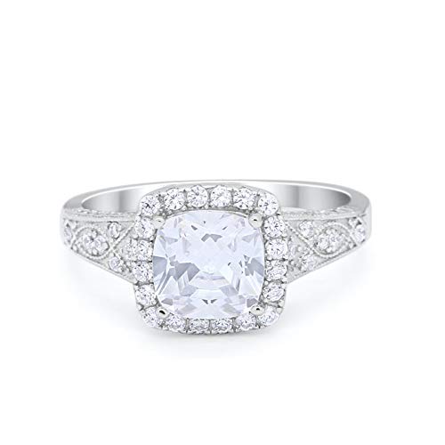 Cushion Wedding Bridal Ring Round Simulated Cubic Zirconia 925 Sterling Silver