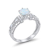 Art Deco Engagement Promise Ring Lab Created White Opal 925 Sterling Silver