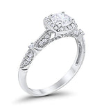 Halo Engagement Bridal Ring Simulated Cubic Zirconia  925 Sterling Silver