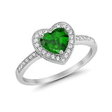 Halo Dazzling Heart Promise Ring Simulated Green Emerald CZ 925 Sterling Silver