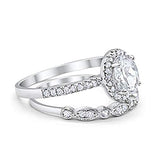 2-Piece Art Deco Wedding Bridal Ring Oval Simulated CZ 925 Sterling Silver