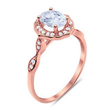 Antique Style Oval Engagement Ring Rose Tone, Simulated CZ 925 Sterling Silver